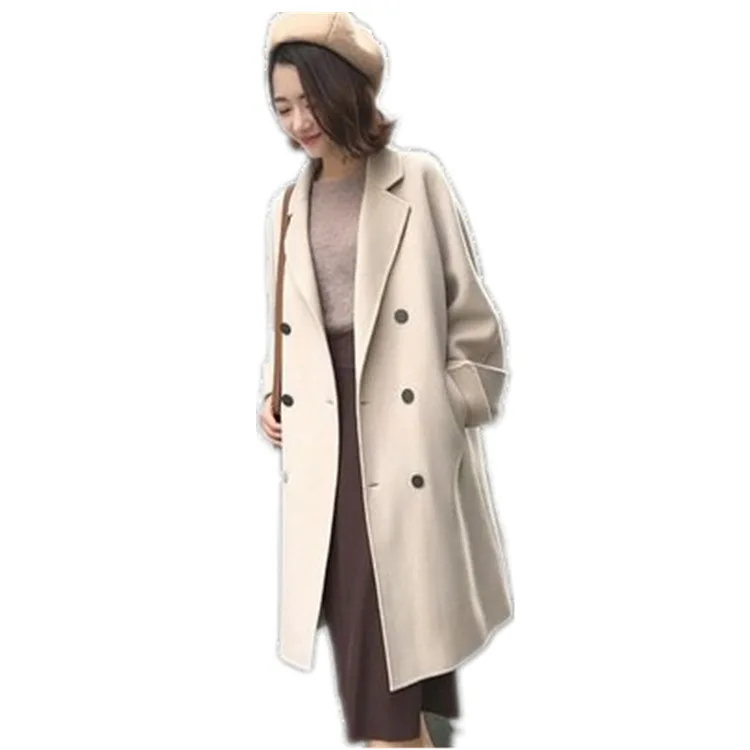

2020 winter middle and long style students' over knee Korean version loose and thin thickened double face woolen coat