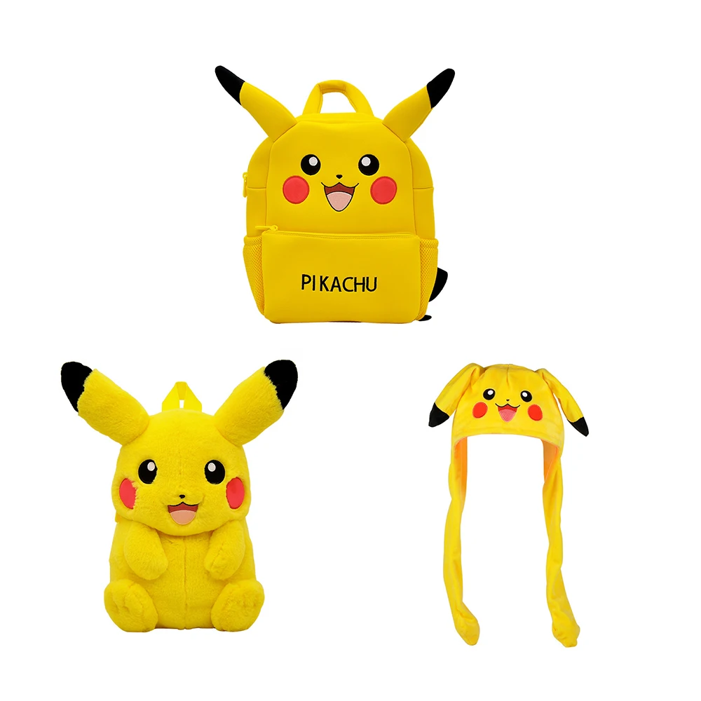 

Pokemon Genuine Plush Doll Pikachu Backpack School Bag Hat Hobbies Soft Stuffed Plush for Children Christmas Gift