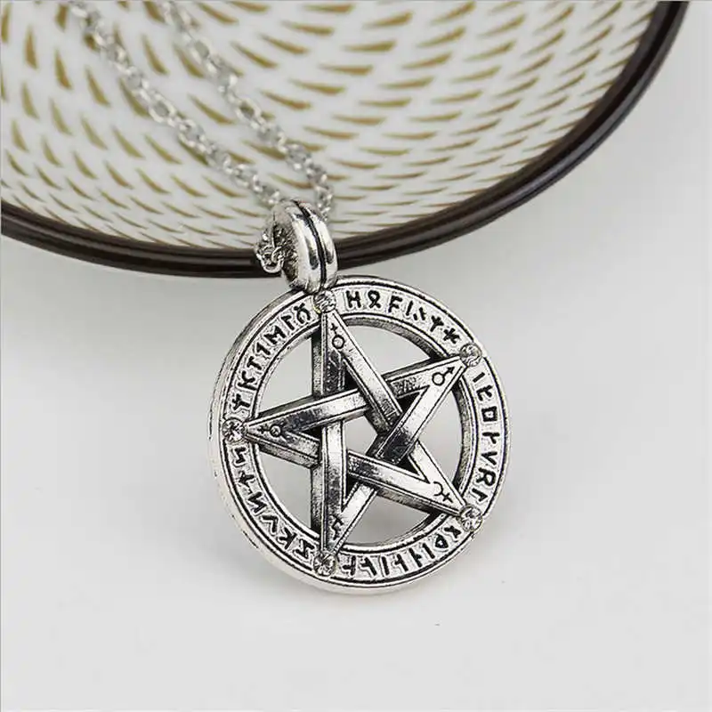 

My Shape Pentacle Hebrew Charm Pentagram Pendant Statement Necklace Men Star Amulet Chain Talisman Cord Supernatural Necklaces