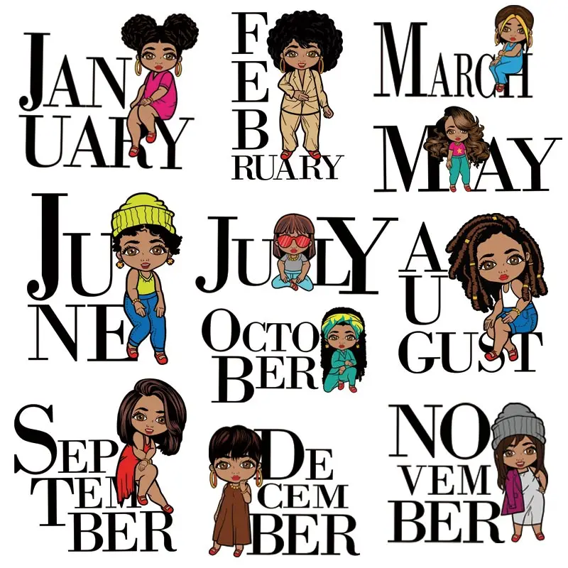 

Cute Black Girl Thermo Heat Transfer Sticker Clothes Print-On T-Shirt Iron-On Patches For Clothing Month Arican Lady Applique