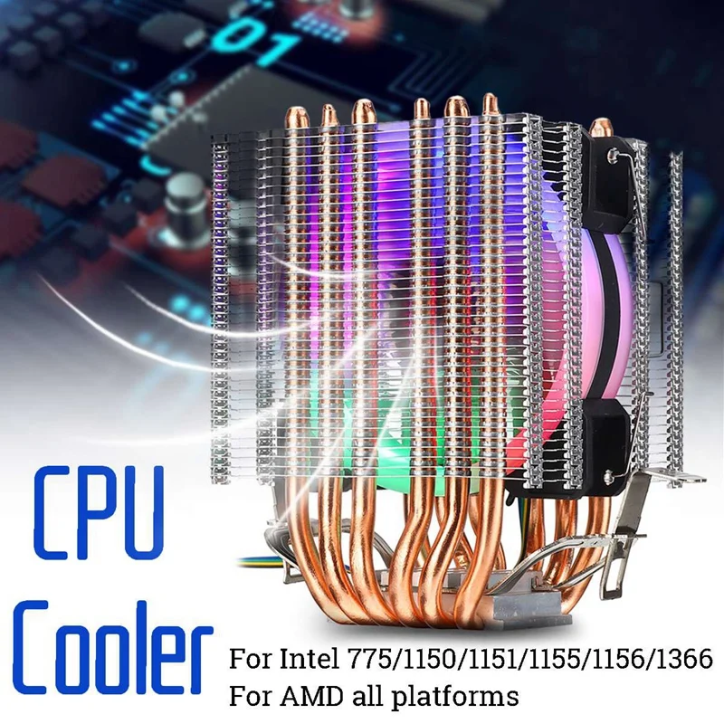 6 Heat Pipe Cpu Cooler Led Fan 3 Line Heatsink For Intel 775/1150/1155/1156/1366 Amd All | Компьютеры и офис