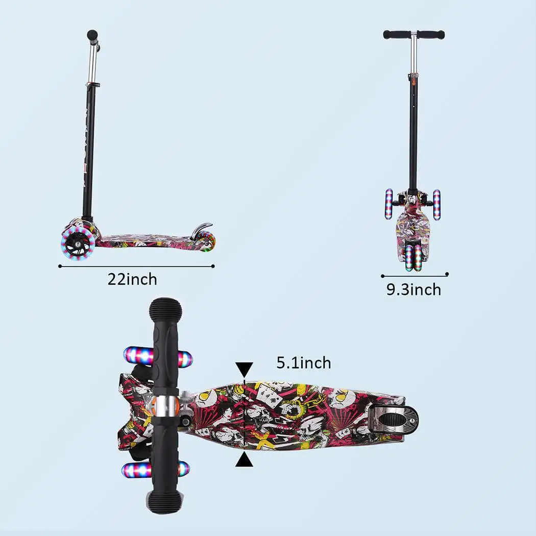 

Kids 4 Levels Adjustable Height Kick Scooter PU Flashing Wheels Wide Deck A Back Brake Pedal Safe and Easy