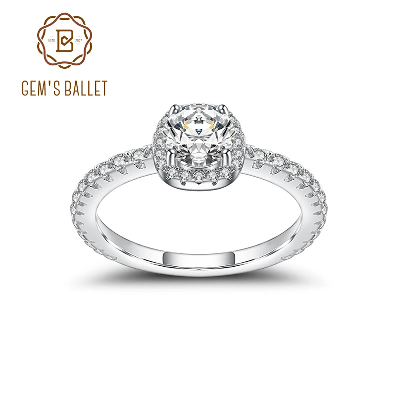 

GEM'S BALLET Brilliant 925 Sterling Silver Moissanite Ring For Women Wedding Engagement Ring Fine Jewelry（1.0Ct 6.5mm EF color）