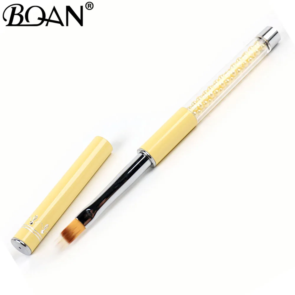 BQAN UV Pincel Gel Nails Ombre Brush Manicure Material Yellow Pearl Handle Nylon Hair Professional Metal Nail Art Brush Tools