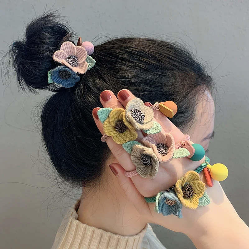 

New Women Girls Knitting Wool Two Flowers Simple Elastic Hair Bands Cute Rubber Band Scrunchie Headband Fashion Hair Accessories