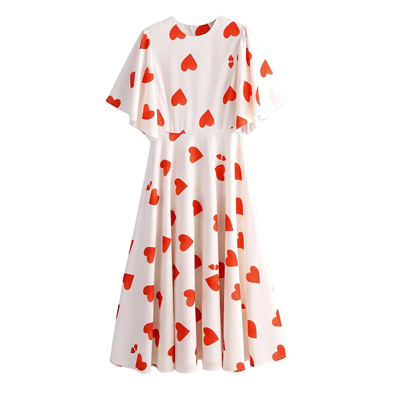 Женское платье с завышенной талией za красное ТРАПЕЦИЕВИДНОЕ ПЛАТЬЕ С принтом