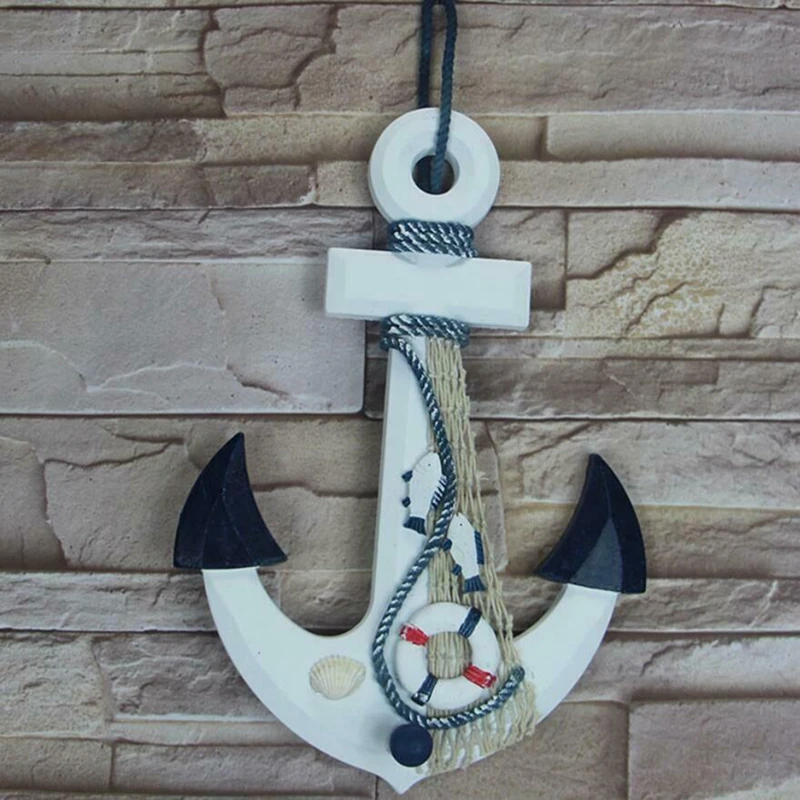 

Wooden Anchor Wall Hanging Hook Gauge Shell Nautical Craft Art Decor Decoration