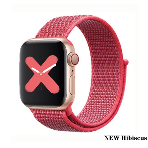 Нейлон pulseira для apple watch band 4 44 мм 40 мм(iwatch 5) apple watch 3 2 1 ремешок 42 мм 38 мм дышащий браслет ремень аксессуары - Цвет ремешка: NEW Hibiscus