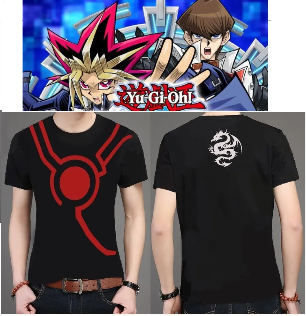 Футболка с аниме. Черная. Yu Gi Oh! 5D's Yusei Fudo Yuse костюм полным рисунком для