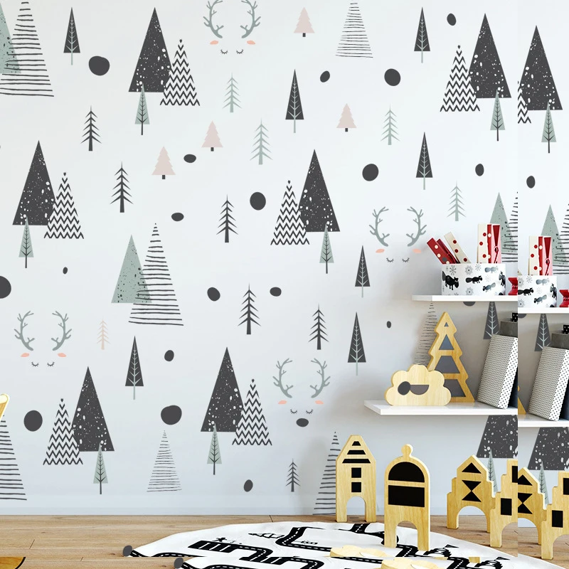 

Nordic cartoon forest art wall sticker living room decorative self-adhesive rural stickers kids room decoration home wall decor