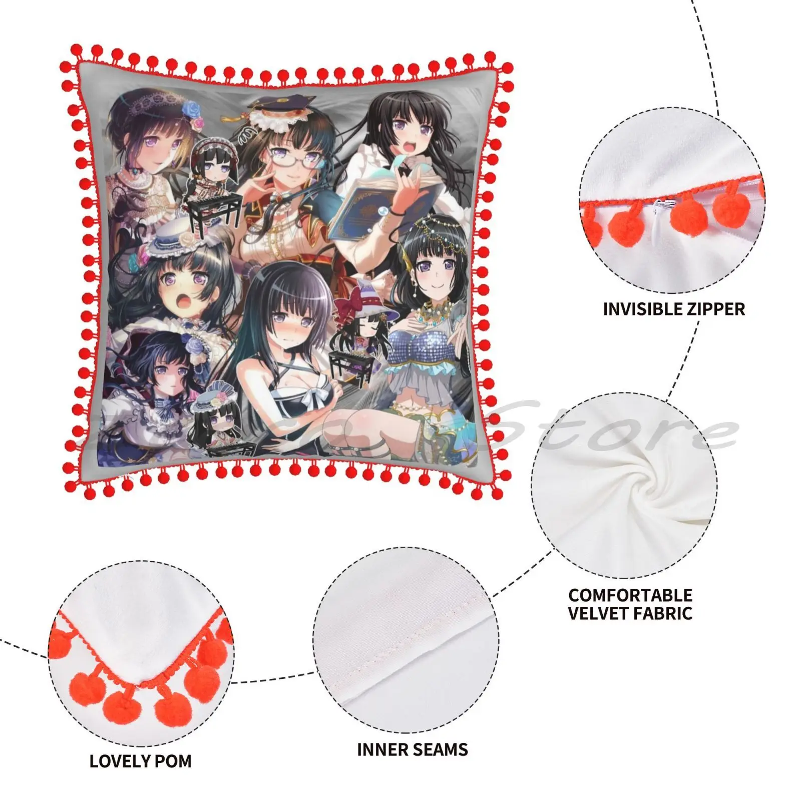 Rinko Shirokane Explosion! Pillowcase Lettering Throw Pillow Cover Cotton Flax Plush Pompom Bandori Bang Dream Girls | Дом и сад