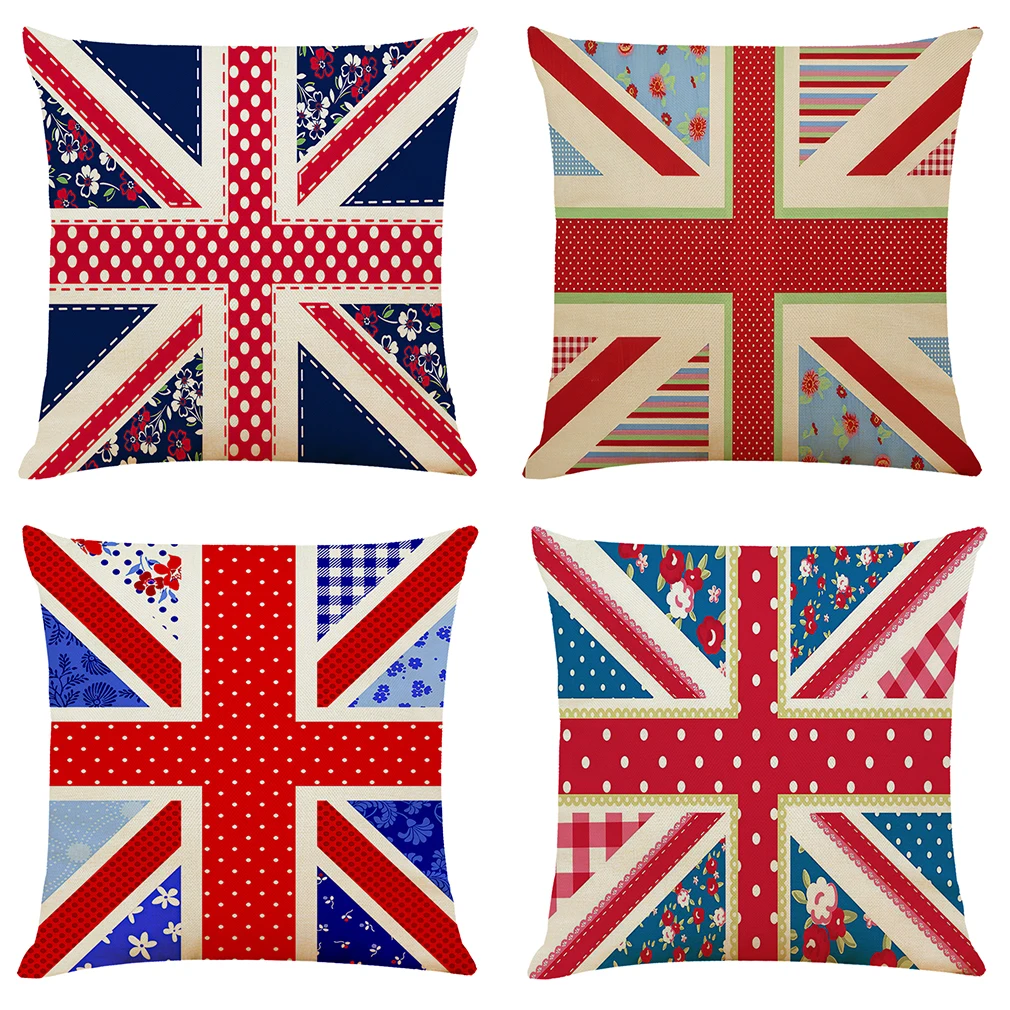 

UK Flag Print Cushion Cover Throw Pillow Case White and Red Strip Home Sofa Couch Chair Back Seat 45x45cm