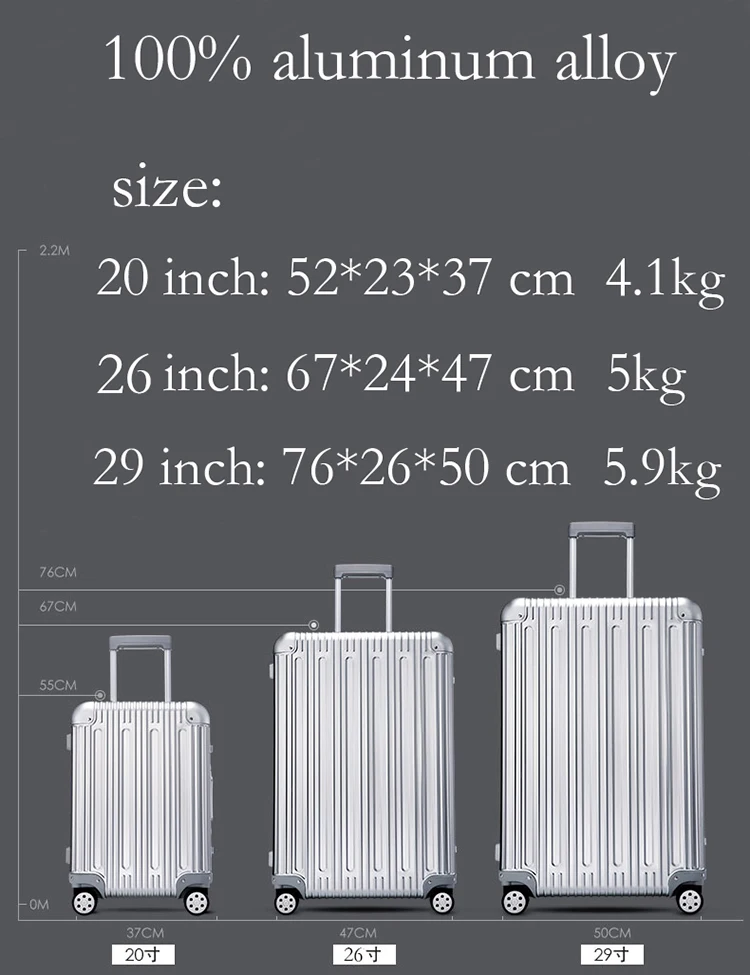 20"26"29"inch 100% Aluminum Magnesium Alloy Rolling Luggage Mens Business Trolley Suitcase Full Metal Travel Case Women Rose