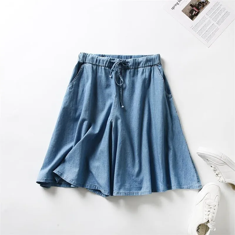 New Arrival Jeans Summer 2022 Women Casual Elastic Waist Halft  Girls Loose Solid Denim Shorts Skirts    