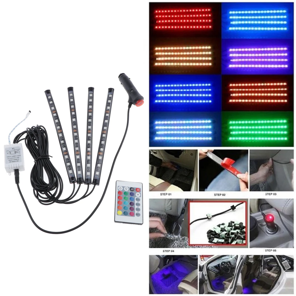 

4x12 светодиодов пульт дистанционного управления красочный RGB интерьер автомобиля