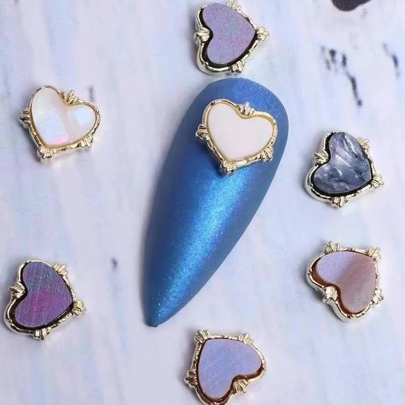 

10pcs 3D kawaii Love Heart Metal Edging Natural Shell Alloy Nail Art Rhinestones Manicure Nails Accessories Decorations Charms