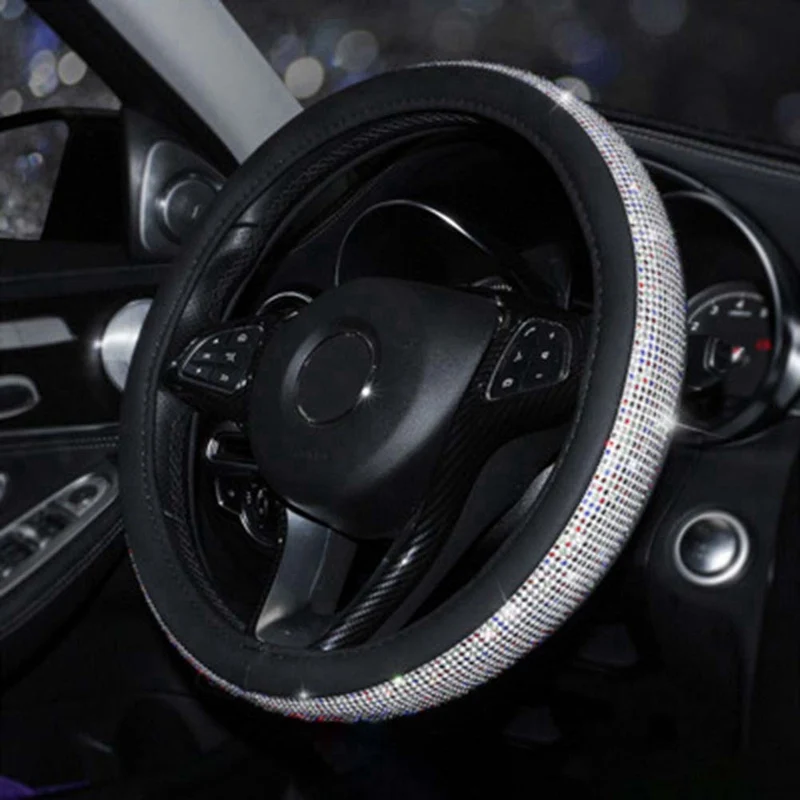 Роскошные хрустальные Автомобильные Чехлы На Руль для женщин девочек кожаные чехлы со стразами для рулей аксессуары для интерьера - Название цвета: MC