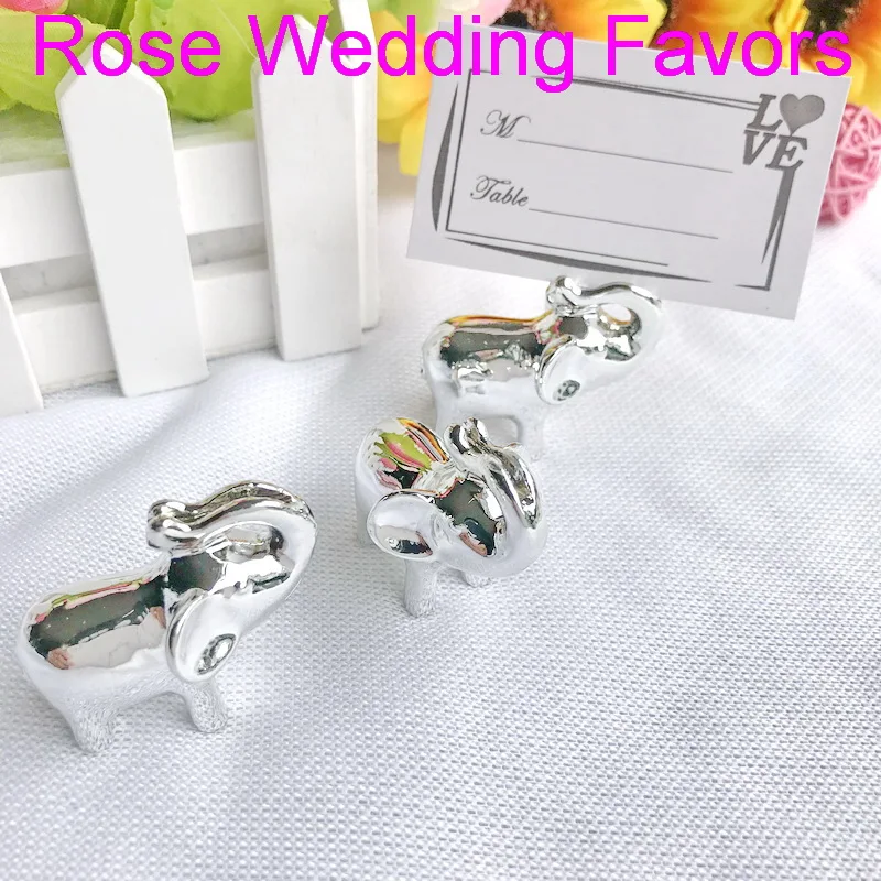 

(50pcs/lot)FREE SHIPPING+Lucky in Love Silver-Finish Elephant Place Card/Photo Holder Baby Shower Favors Party Decorations