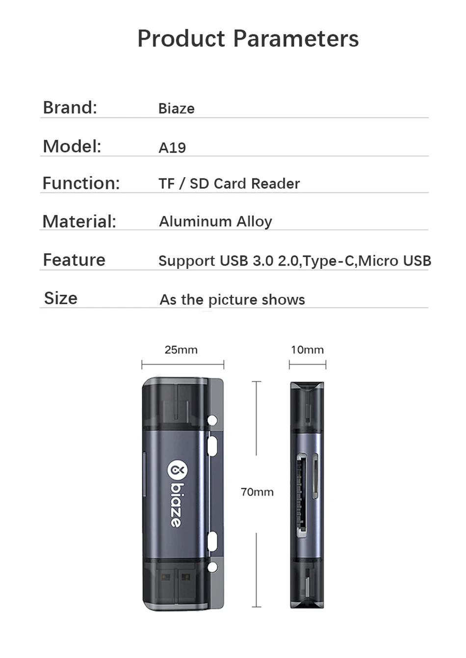 Biaze USB-C кард-ридер USB 2,0 Micro SD TF карты OTG карта памяти адаптер для ПК ноутбуков телефонов Тип C Micro USB SD кард-ридер