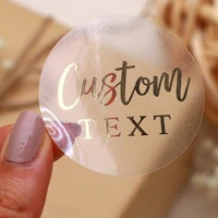 custom logo labels stickers personalized text business logo clear transparent gold foil rose gold silver customize wedding