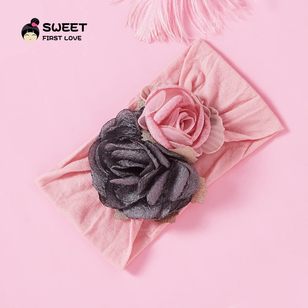 Милые нейлоновые повязки на голову с двумя цветами для девочек Эластичные