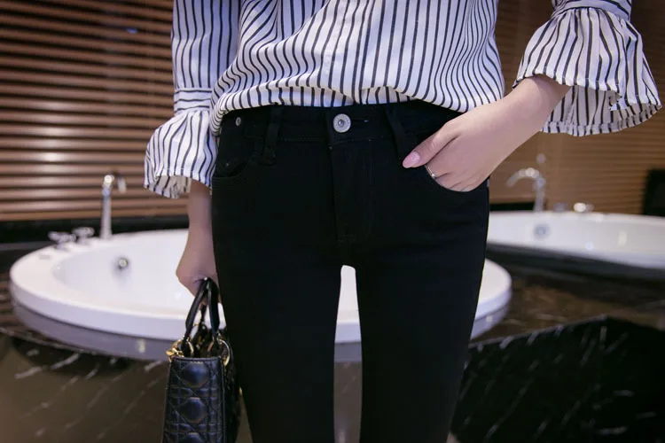 Fall/winter New European Station Slogans Stretch Skinny Fishtail Horn Pants Jeans Women
