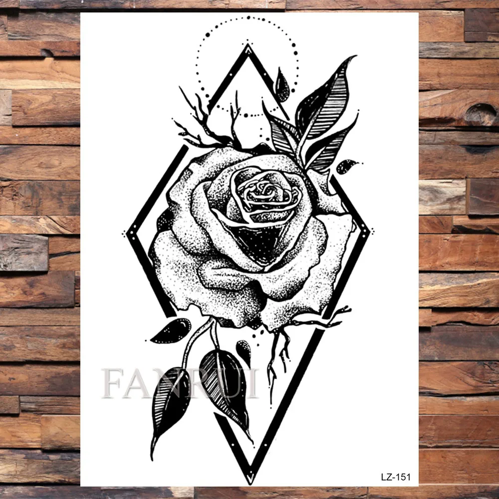 Реалистичная Черная роза FANRUI Временные татуировки наклейка для женский боди-арт