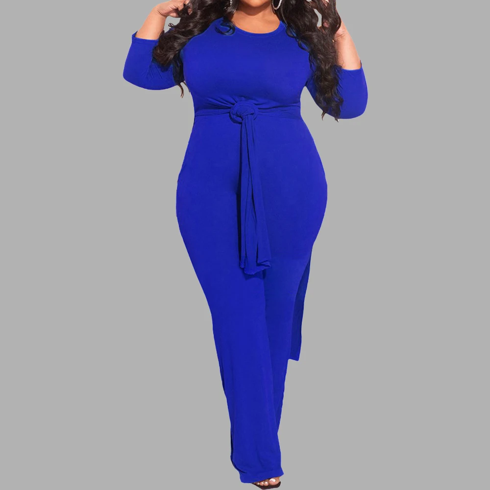 

Fashion Plus Size Sets Women's Clothing 3xl 4xl Split Fork Straight X-long Tops Casual Two Piece Sets Pants Suits Wholesale