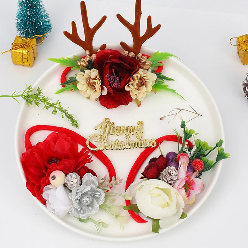 Повязка на голову для новорожденных девочек аксессуары с рогами цветок уха