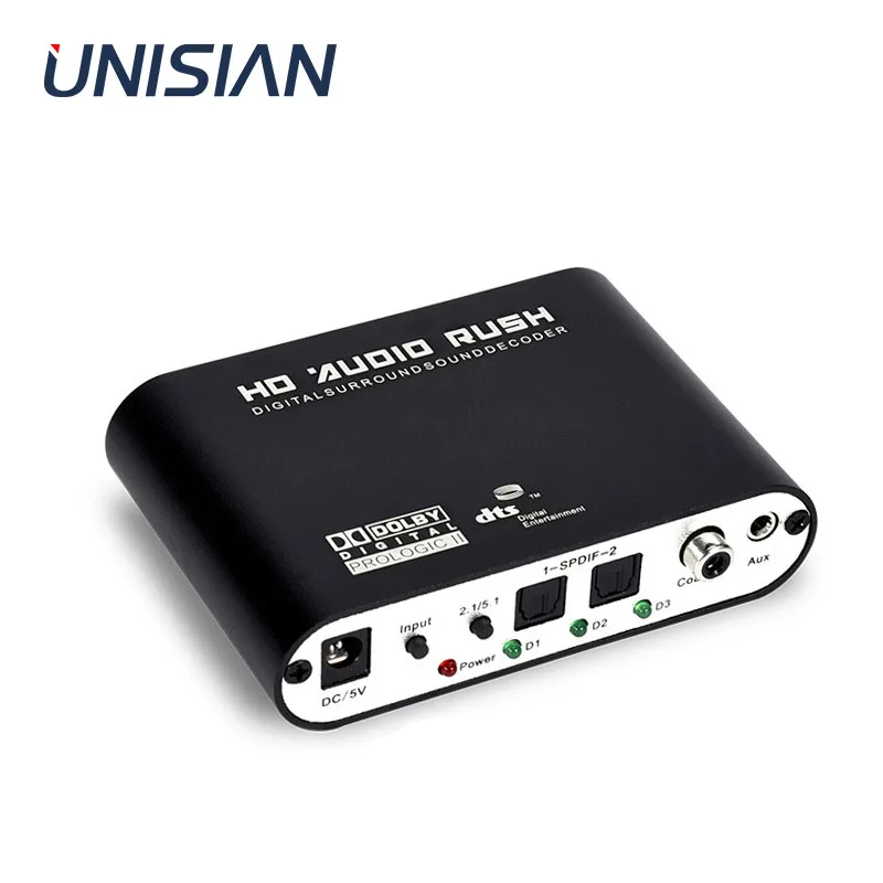 Цифровой оптический коаксиальный аудио декодер UNISIAN 5 1/2 1 24BIT192KHz SPDIF DTS Dolby AC-3 DAC для
