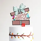 Разноцветные цветы из Топпер для торта С Днем Рождения золотистого акрила, украшение для дня рождения, детский праздник, товары для десертов