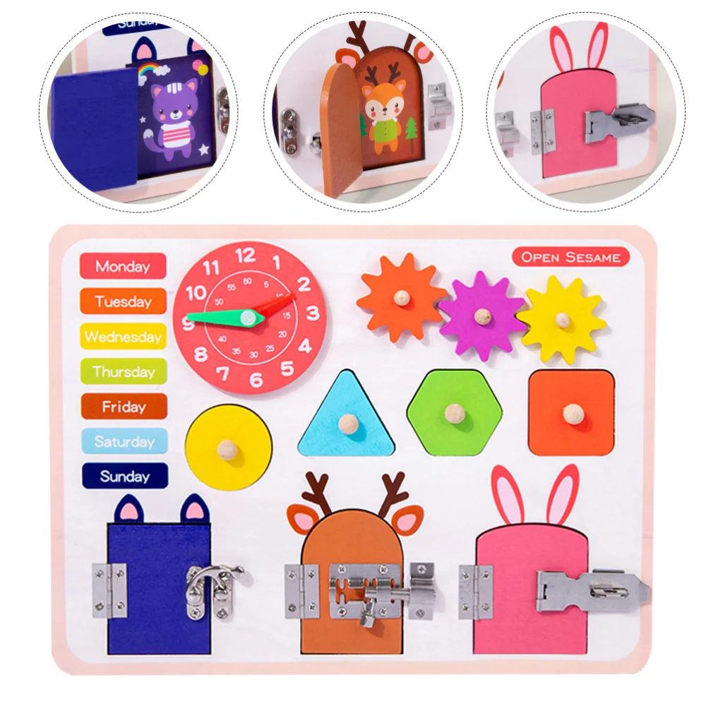 

1Pc Children Unlocking Wooden Shape Matching Tabletop Busy Board