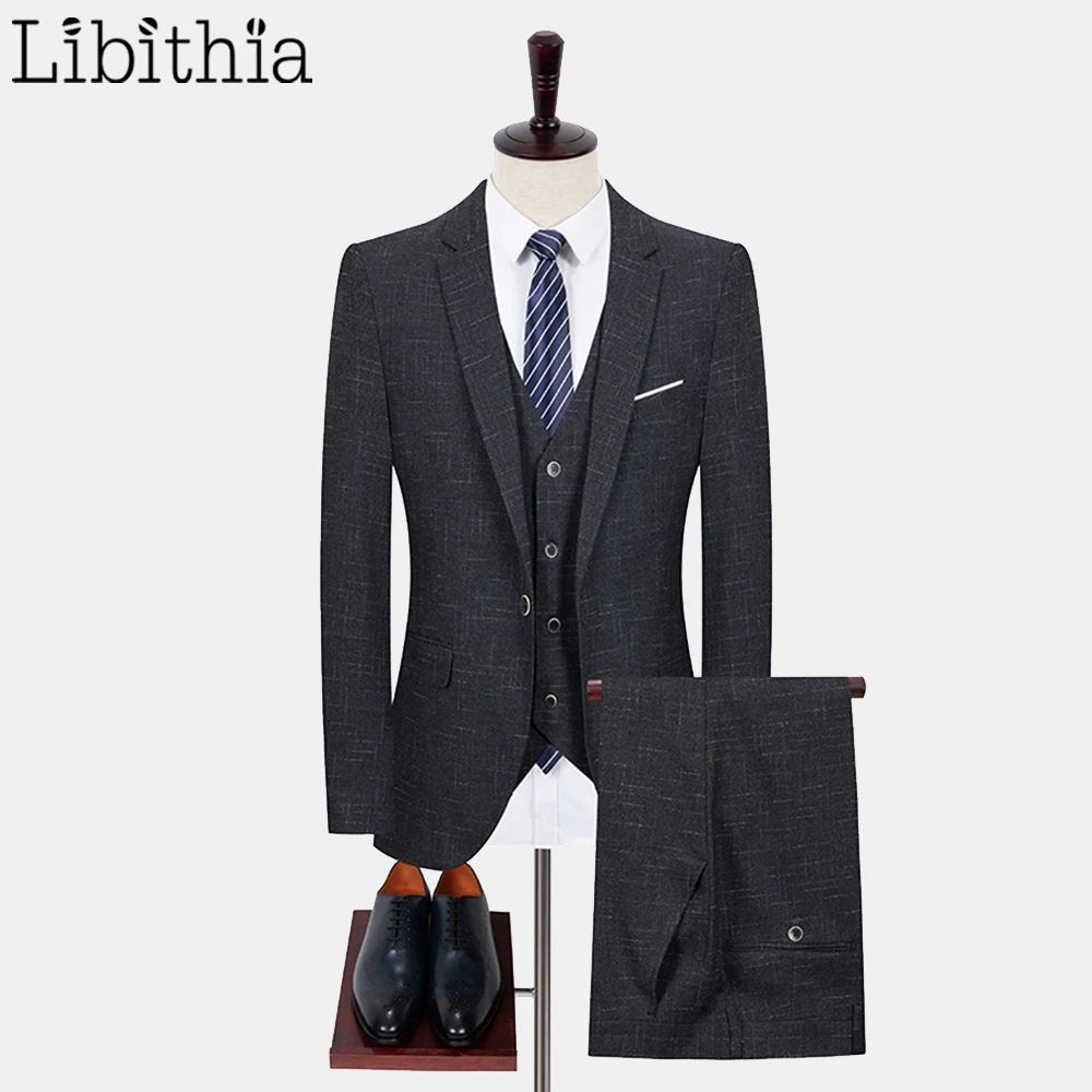 Libithia/мужские клетчатые костюмы-тройки с одной пуговицей приталенный Блейзер