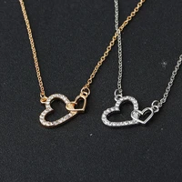 2022new ladies creative double heart mosaic heart set zirconium pendant necklace accessories locket necklac for women