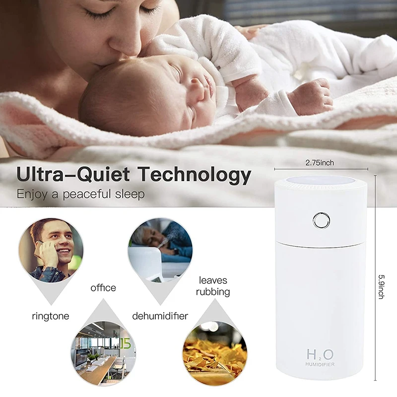 

Portable Mini Humidifier, Cool Mist Humidifier,USB Desktop Humidifiers for Car Travel, 2 Mist Modes Super Quiet