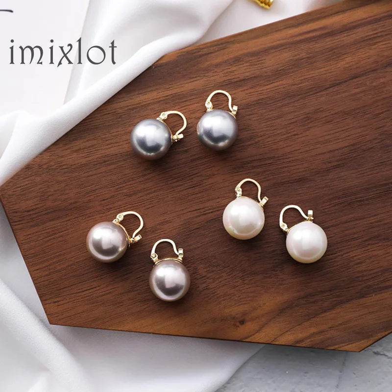 Gold Color Geometric Round Circle Pearl Ball Hoops Earrings Women Elegant Big Wedding Huggie | Украшения и аксессуары