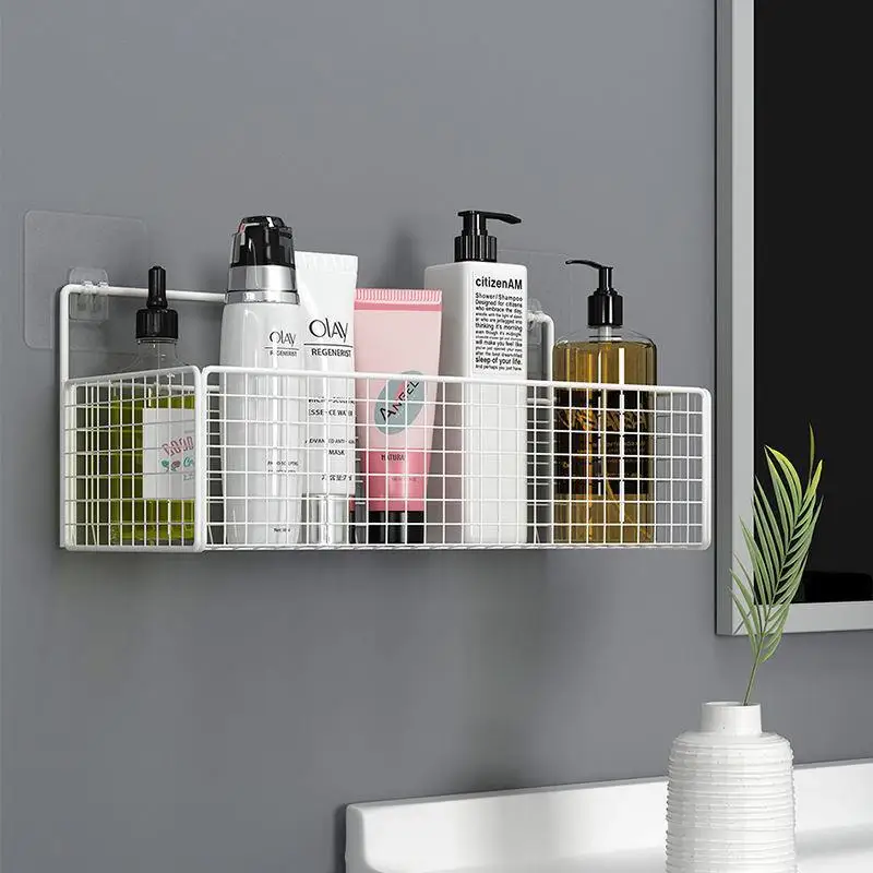 black wall mounted bathroom shelf shower shampoo rack toilet accessories kitchen free punch condiment storage basket free global shipping