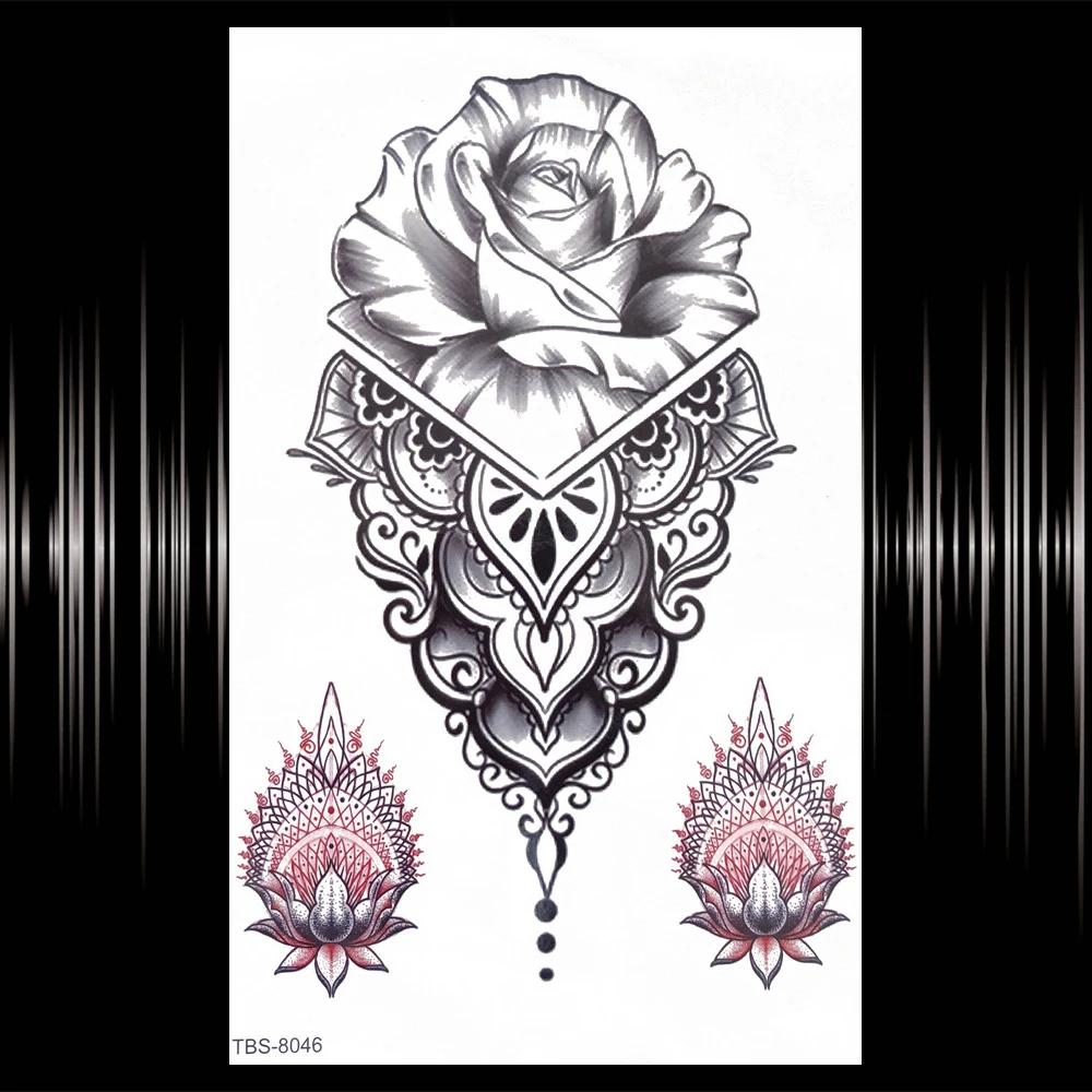 Сексуальные женские временные татуировки с жасмином ромбовидная Роза цветок