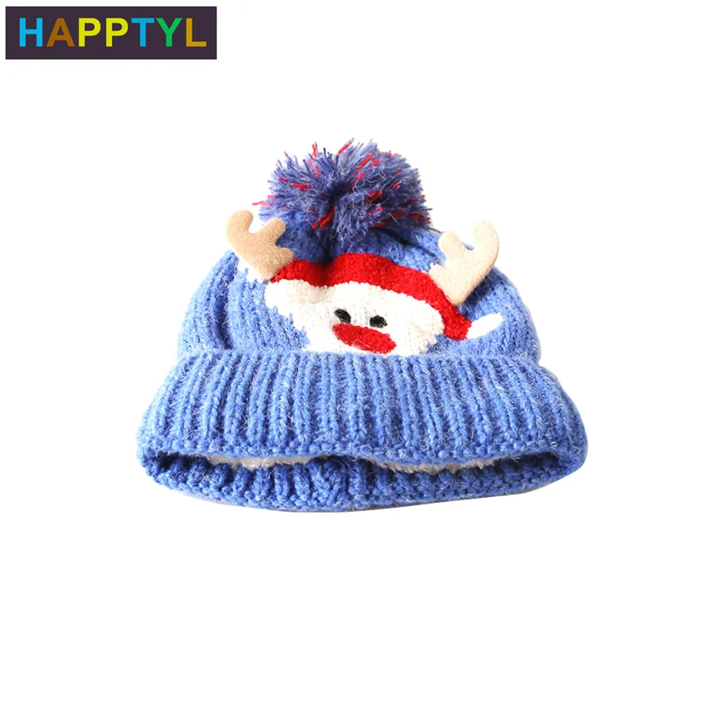 HAPPTYL 1 шт зимняя детская теплая шапка шапки Санта Клаус вязаный шарик шапочка для