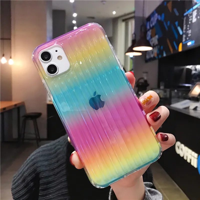 Цветной прозрачный чехол LOVECOM Laser для iPhone 11 Pro Max XR X XS 7 8 Plus мягкий из ТПУ + PC неровный