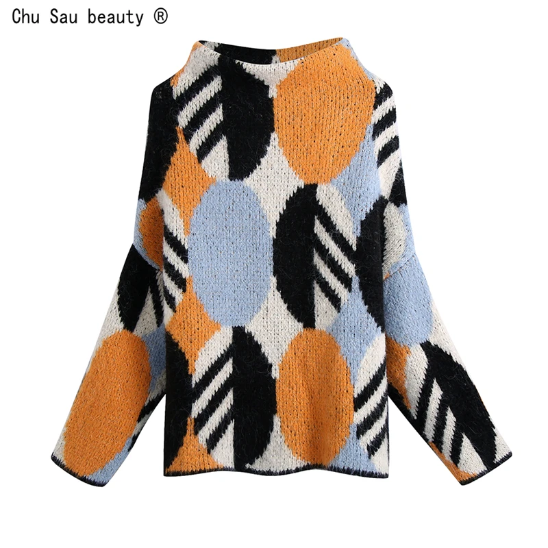 

Spring 2022 French Vintage Style Urban Casual Fashion Jacquard O-Neck All-Match Knit Pullover Loose Top Sweater Women