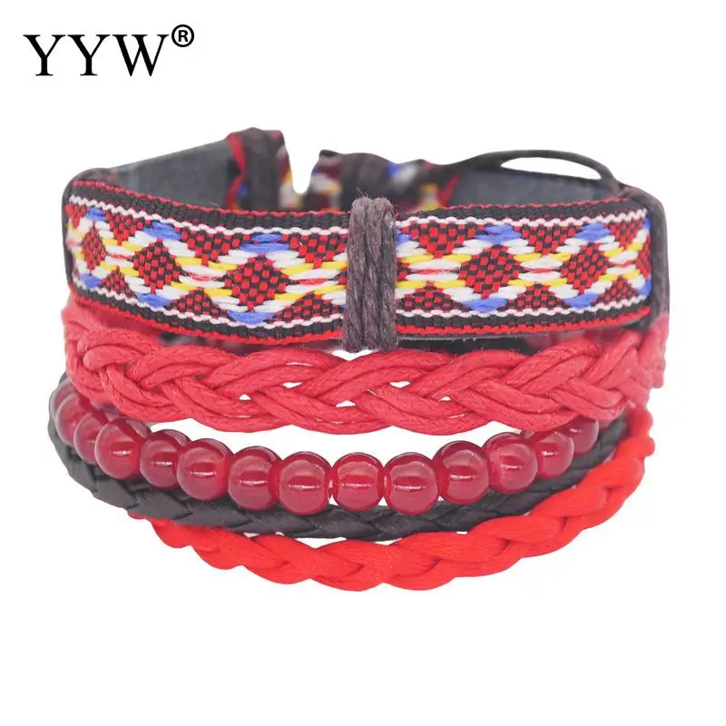 YYW богемный стиль унисекс браслеты красный хлопок 5 слоев нить вощеный шнур для