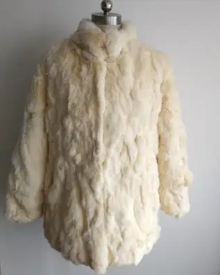 Beige Высококачественное винтажное плотное пальто из настоящего меха настоящие пальто из меха кролика рекс элегантный дизайн женская зимняя верхняя одежда WSR107 - Цвет: Beige