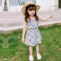 2 7year old girl clothes summer two piece sun flower sling sweatshirt t shirt half length dress fashion quality child clothing