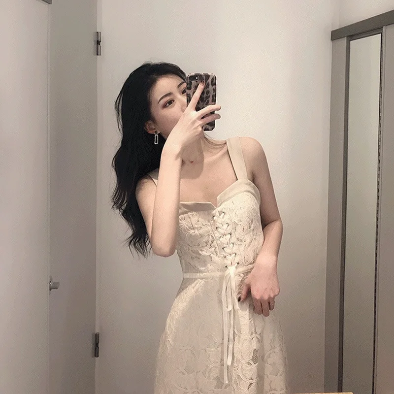 

JCHB 2021 High Quality Vintage Summer Dress Midi Lace Dresses for Women Party Korean Fashion Dress Elegant Vestido De Mujer Pph