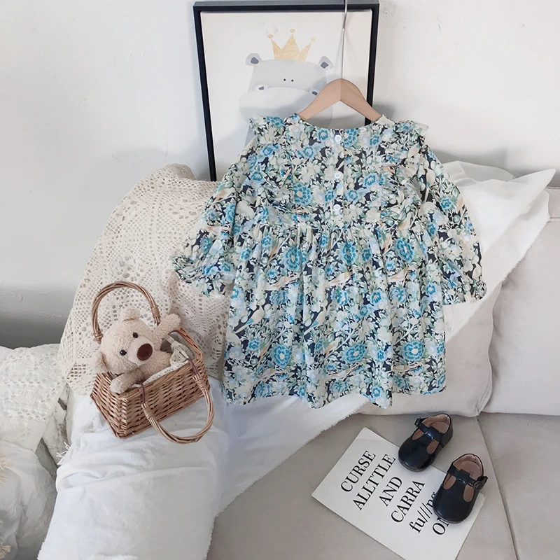 

Kids Girls 2-7Y Korean Baby Clothes Cute Ruffles Princess Dress Casual Floral Dress Spring Autumn Party Sweet Vestidos