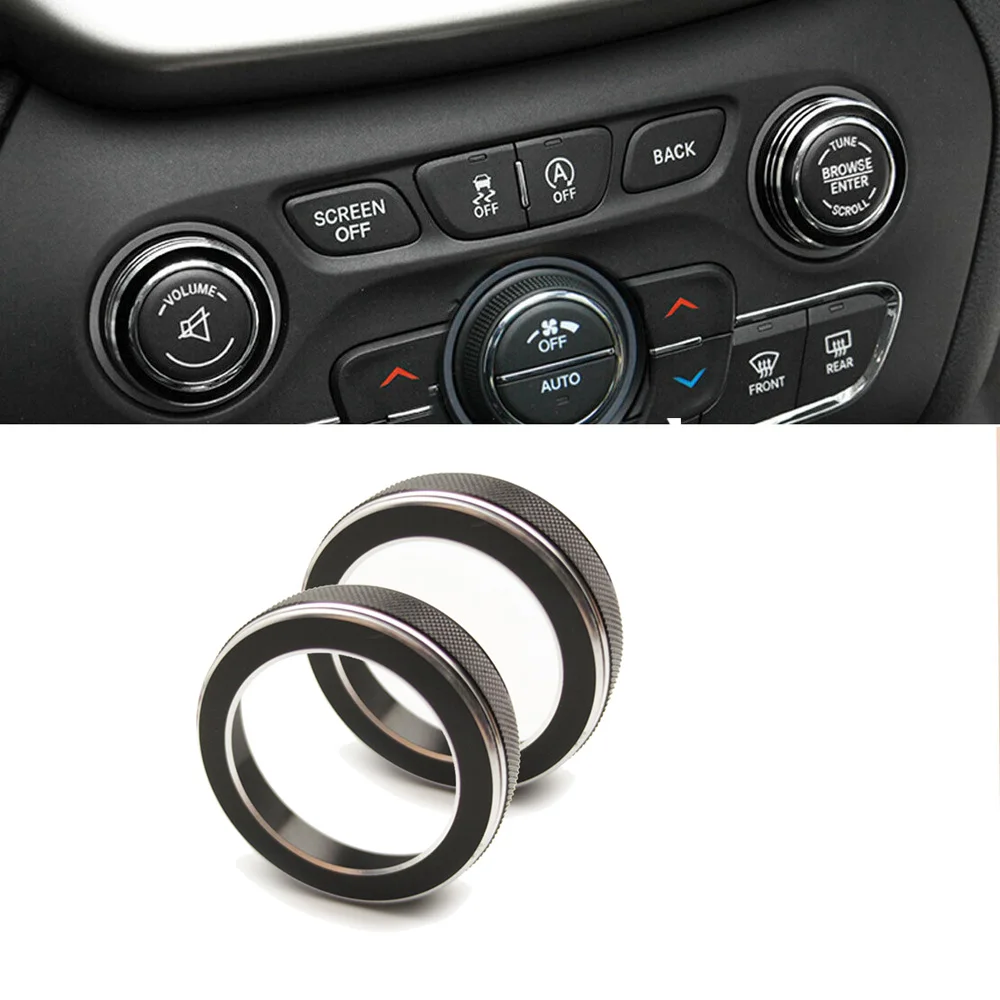 

1 пара крышек для регулятора громкости, Черный алюминиевый сплав, кнопка переключения громкости CD, кольцевая крышка, крышка, отделка для Jeep Grand Cherokee 2014-2019