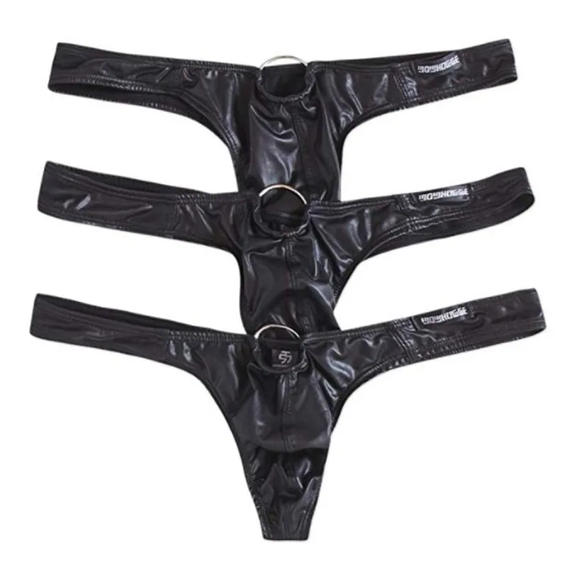 

3PCS/Lots Sexy Men Micro Thong G-string Jockstrap PU Leather Exotic T-back Panties Gay Tanga Bikini Latex Panties Briefs Boxers