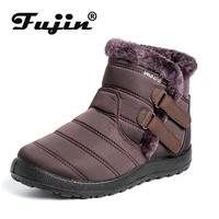 fujin 2021 large size women snow boots ankle hook look fur plush inside waterproof down winter boots shoes platform non slip