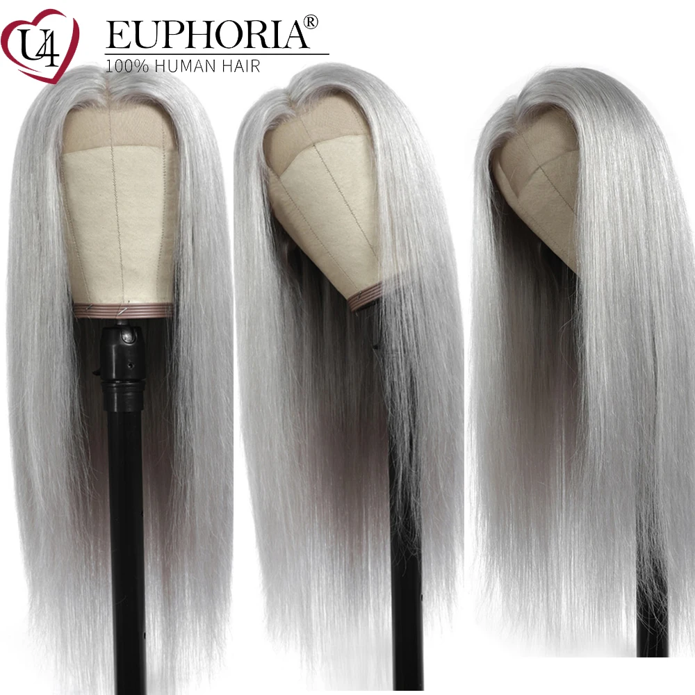 Серебристо серые прямые волосы кружевные передние парики бразильские